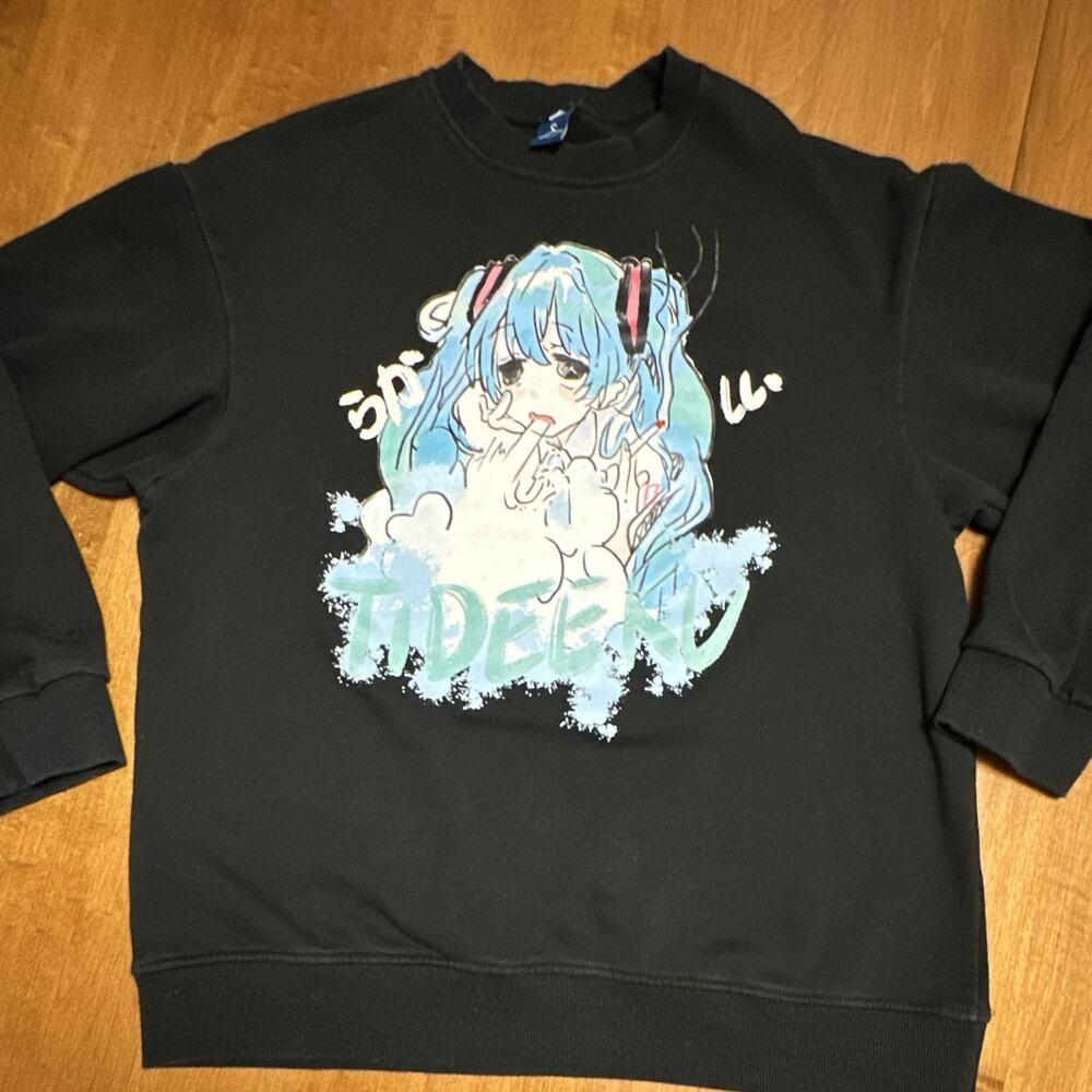 Tide EKU Hatsune Miku Crewneck Sweatshirt XL Black Anime Graphic Streetwear Y2K